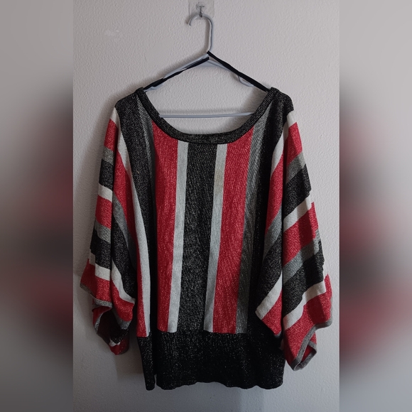 Striped Red and Black Women's Sweater - Picture 1 of 5